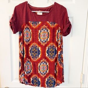 Anthropologie Meadow Rue Chevron Ruffle Top